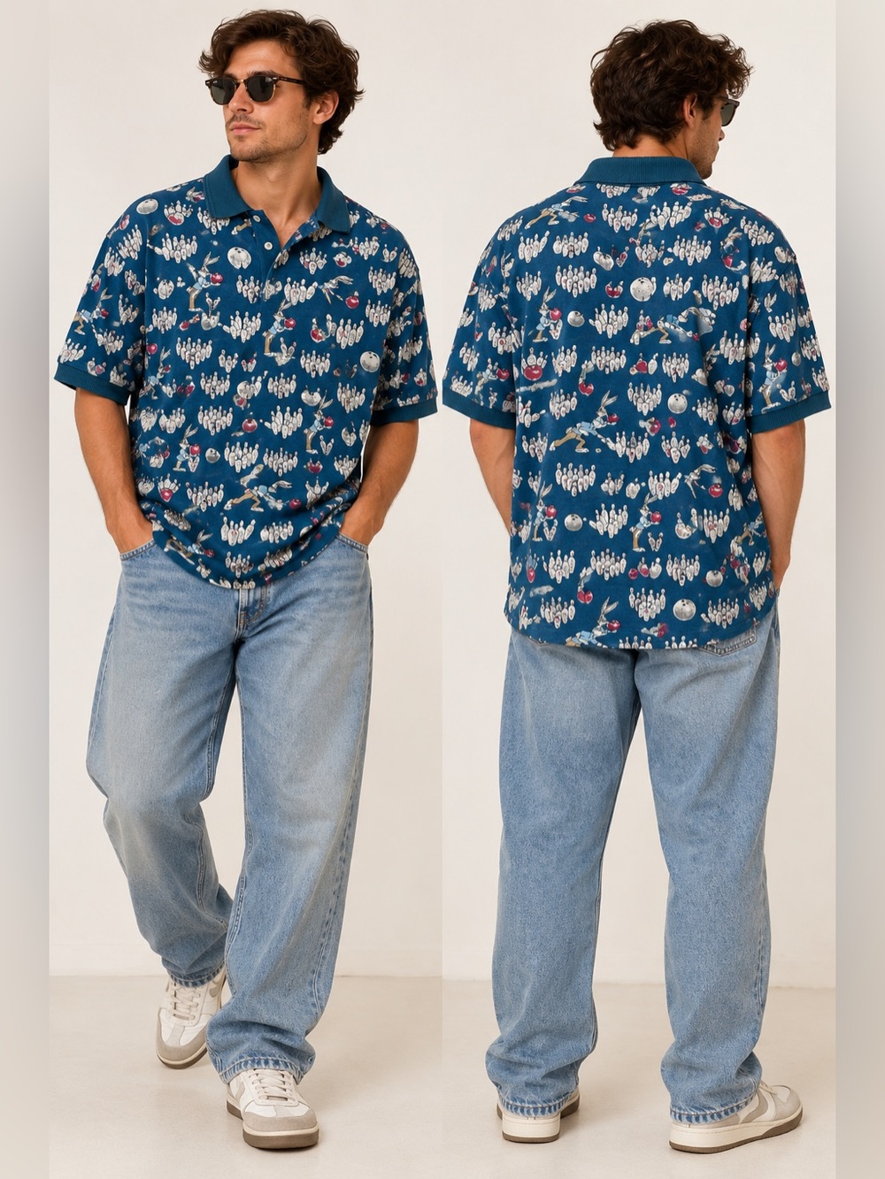 Warner Bros Studio Store Bugs Bunny Bowling Polo XXL 90s Y2K Looney Tunes